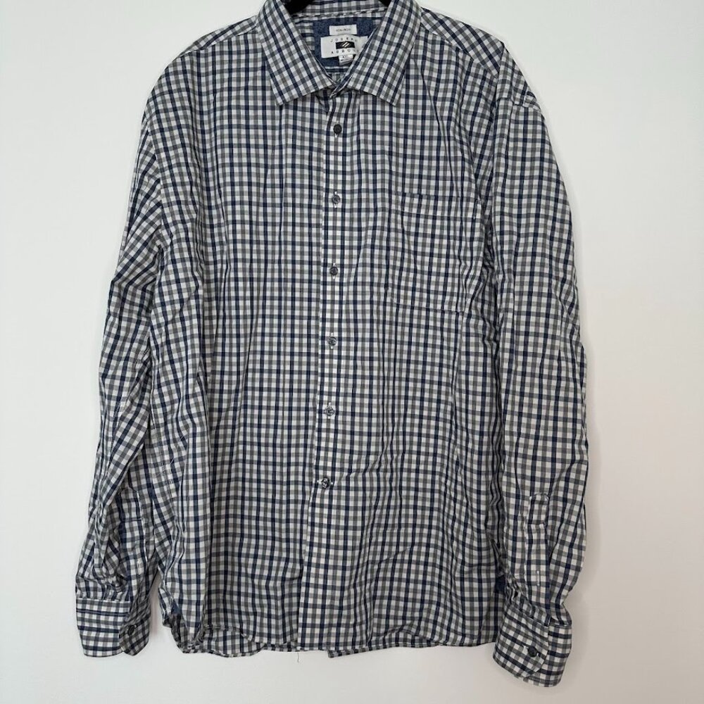 Joseph Abboud Shirt Mens 2XL Blue Gray Plaid Non Iron Button Down Collared